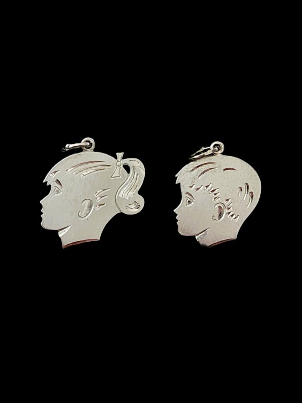 Vintage 1950s Sterling Silver Boy & Girl Silhouette Charms Pair 925 Blank